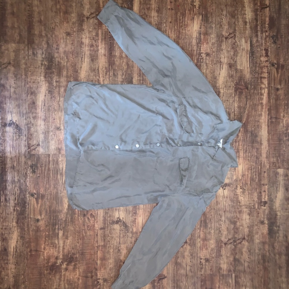 Army Green Silk Button-Down Blouse